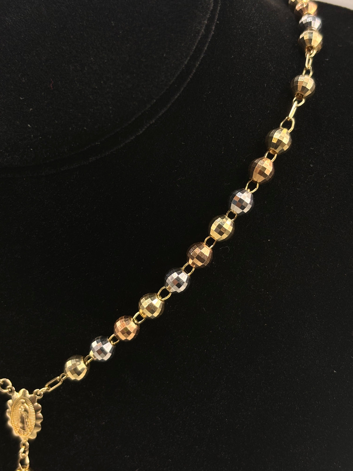 Traditional Tri-Color Rosary Bead Necklace