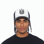 Cult's Mesh Back Trucker Hat "Divine Sounds" In Black/White 626BC-CH59A