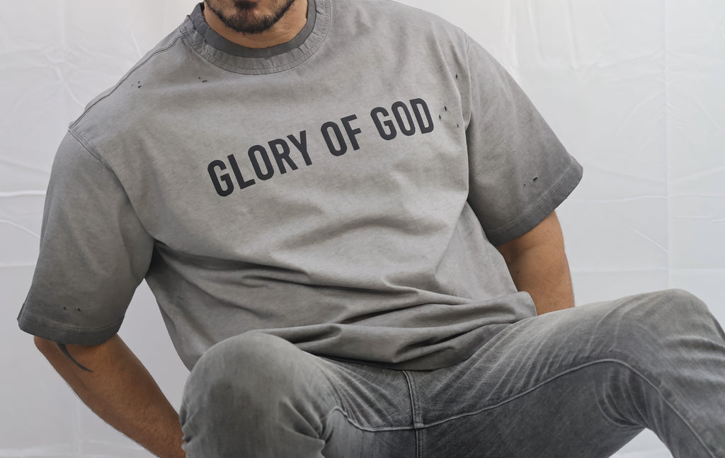 Glory of God Oversized T-Shirt - Ultra-Soft Cotton in Elegant Gray with Black Font