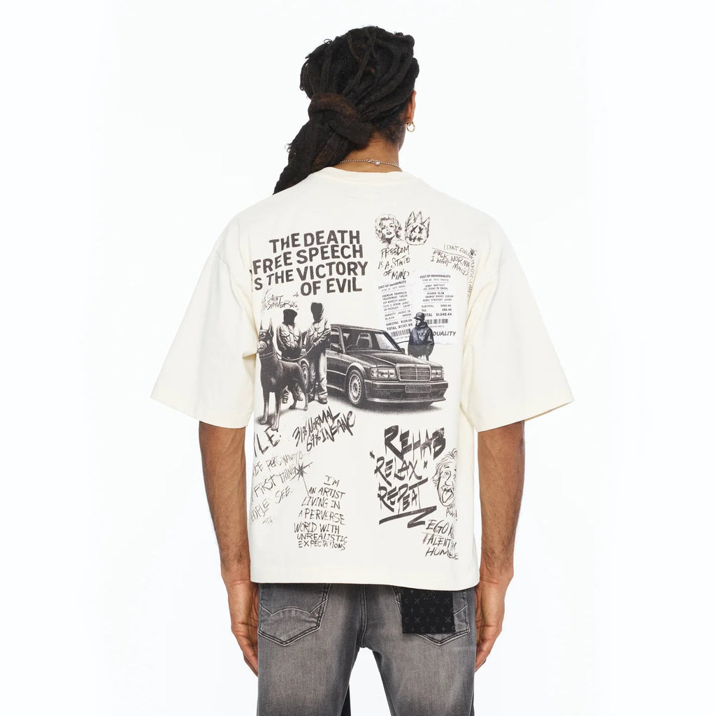 Cult's Oversized Short Sleeve Crew Neck Tee "Cult Newspaper" 260 Gr In Winter White  626B8-K29A