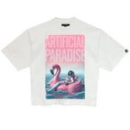 Cult's Oversized Short Sleeve Crew Neck Tee "Artificial Paradise" in White 626A5-K47A