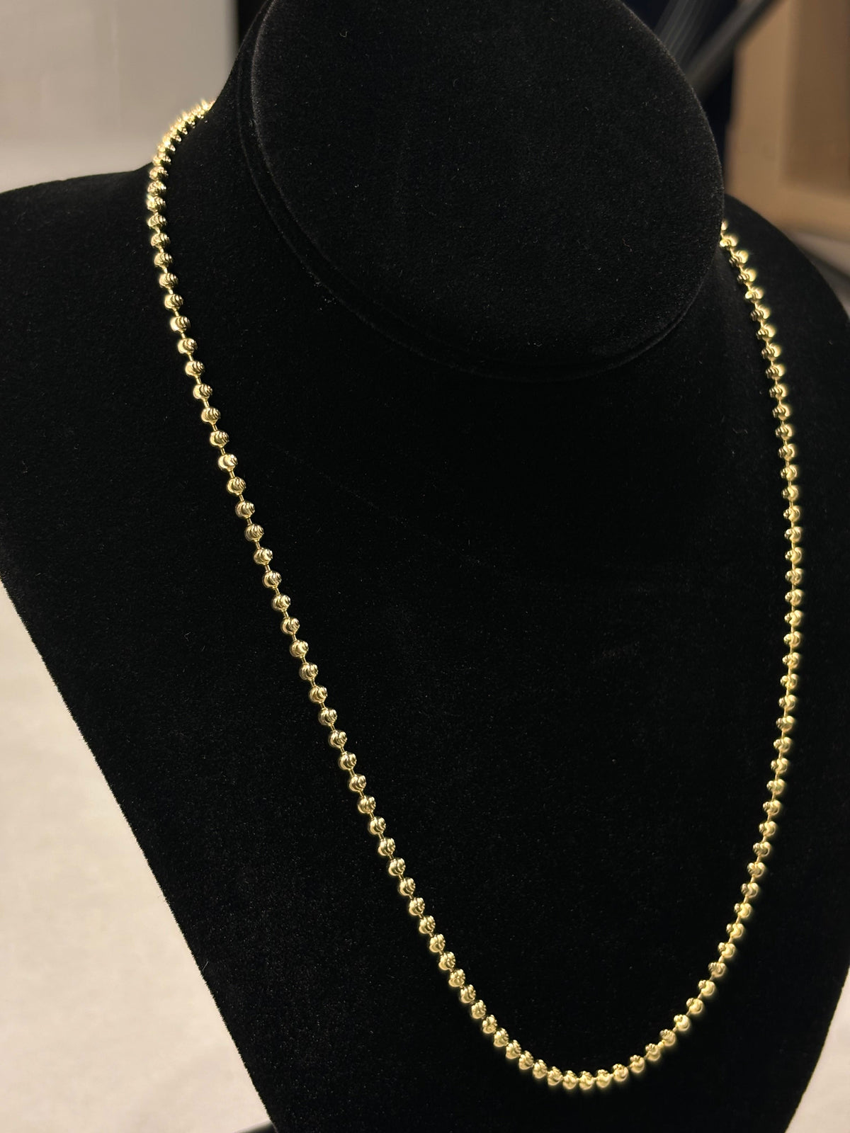 Classic 14k Gold Bead Moon cut Chain Necklace