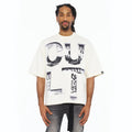 Cult's Oversized Short Sleeve Crew Neck Tee "Cult Newspaper" 260 Gr In Winter White  626B8-K29A