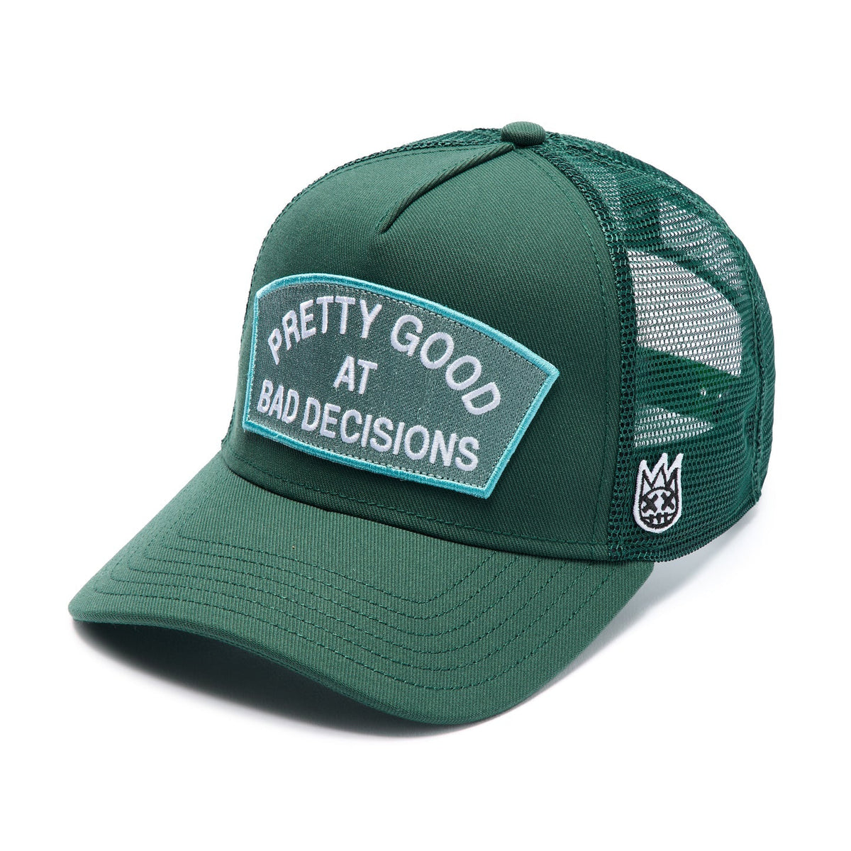 Cult's Mesh Trucker Hat "Good At Bad Decisions" In Bayberry  626AC-CH75A