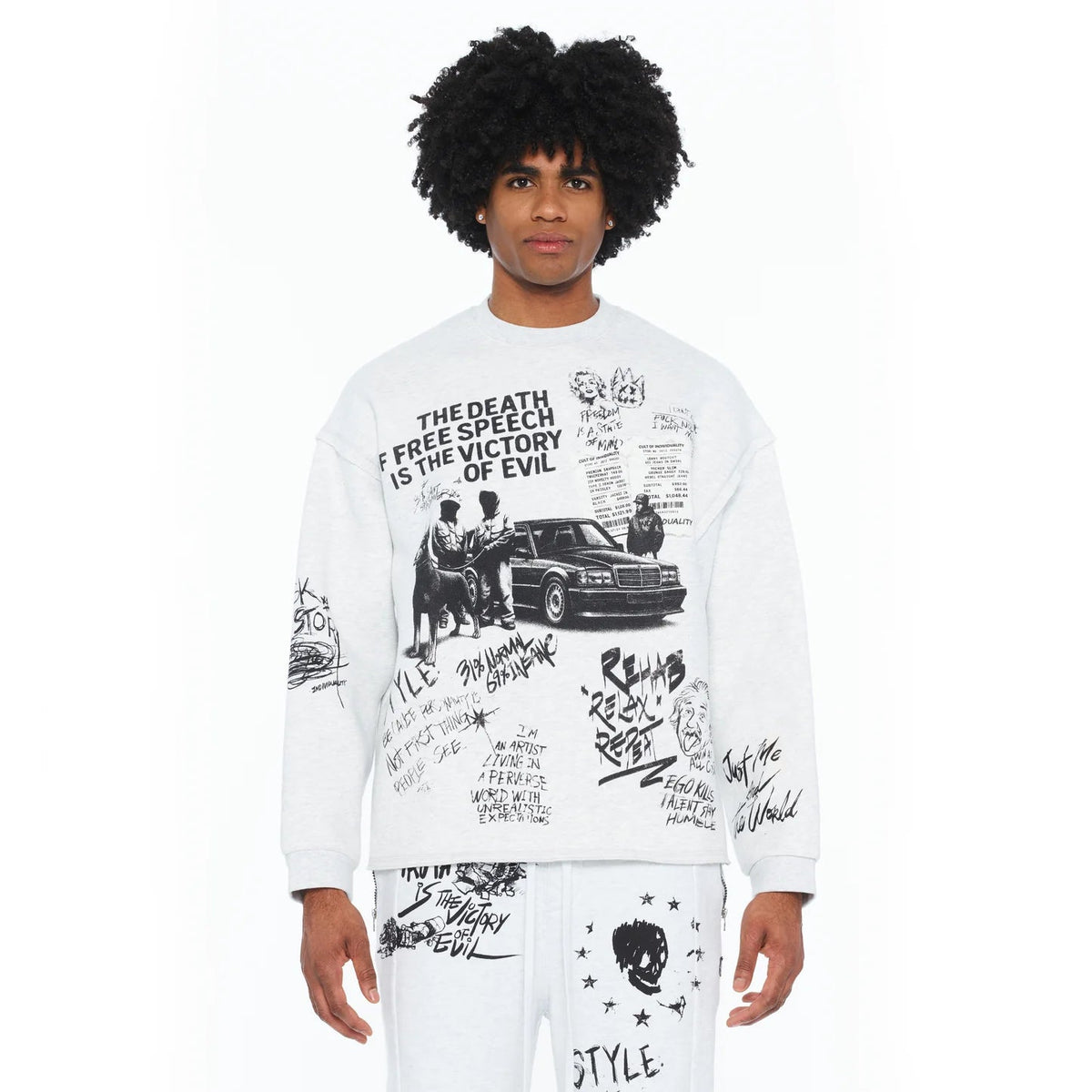Cult's French Terry Fleece Crew Sweatshirt "The Death Of Free Speec In Heather Grey 626B8-FC19A