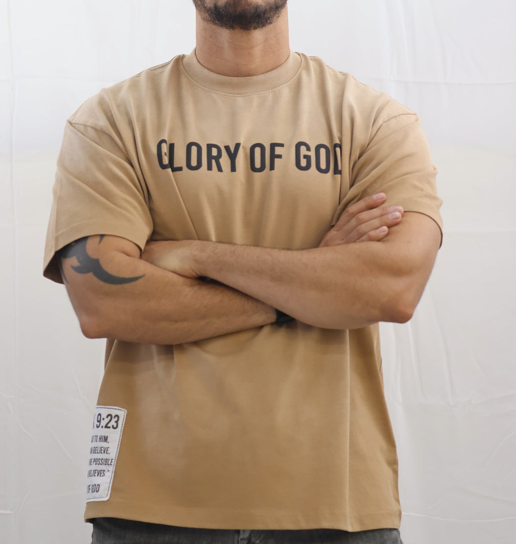 Glory of God Oversized T-Shirt - Ultra-Soft Cotton in Beige with Black Font
