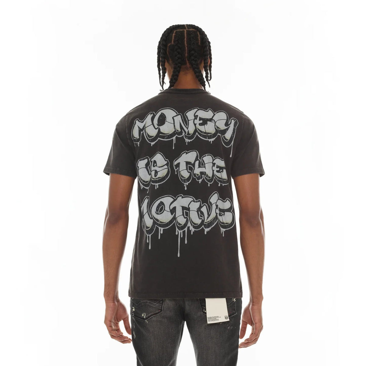 Cult's Short Sleeve Crew Neck Tee "Money Is The Motive" in Vintage Charcoal 626A1-K27A