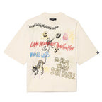 Cult's Oversized Short Sleeve Crew Neck Tee "Graffiti" 260 Grams In Winter White  626B8-K34A