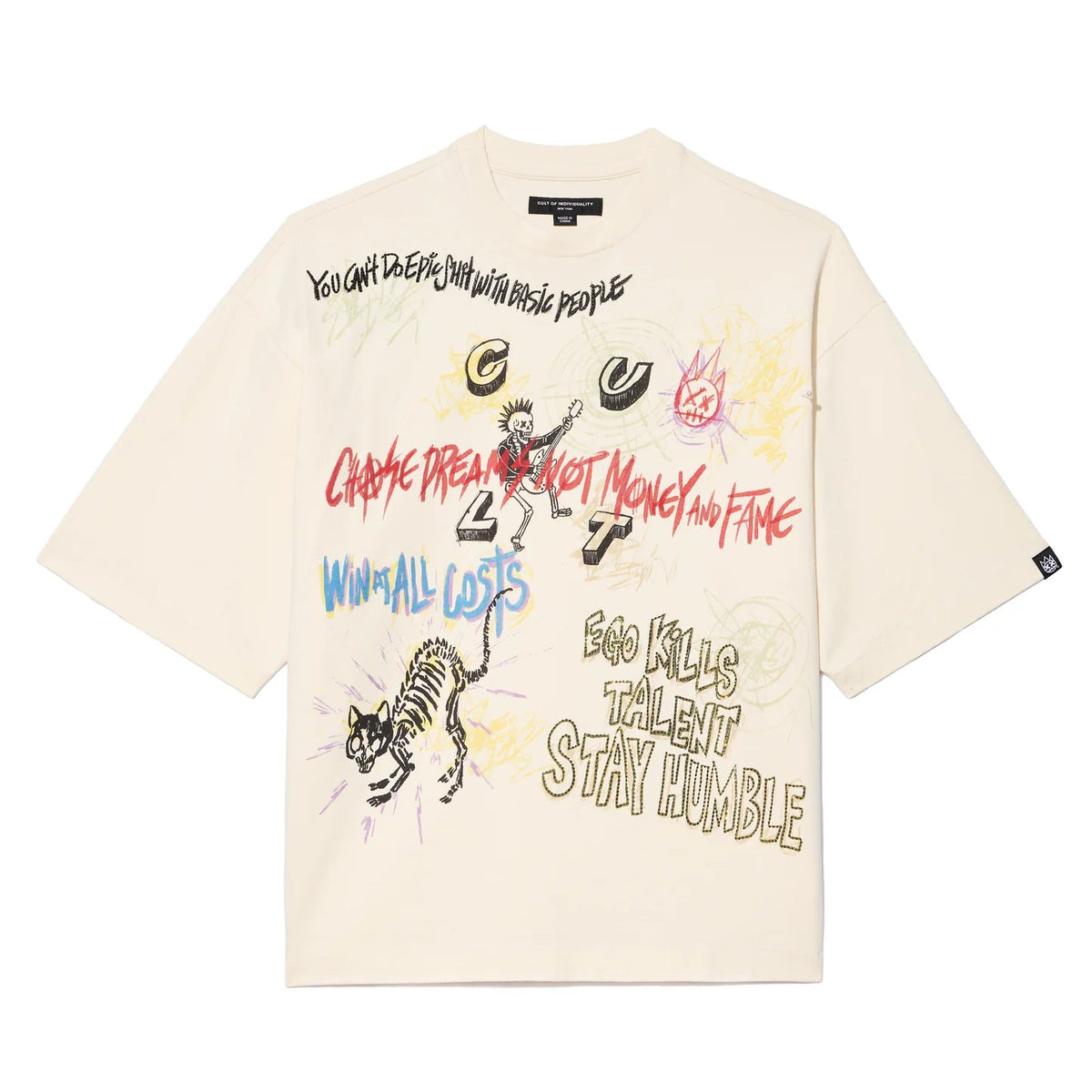 Cult's Oversized Short Sleeve Crew Neck Tee "Graffiti" 260 Grams In Winter White  626B8-K34A