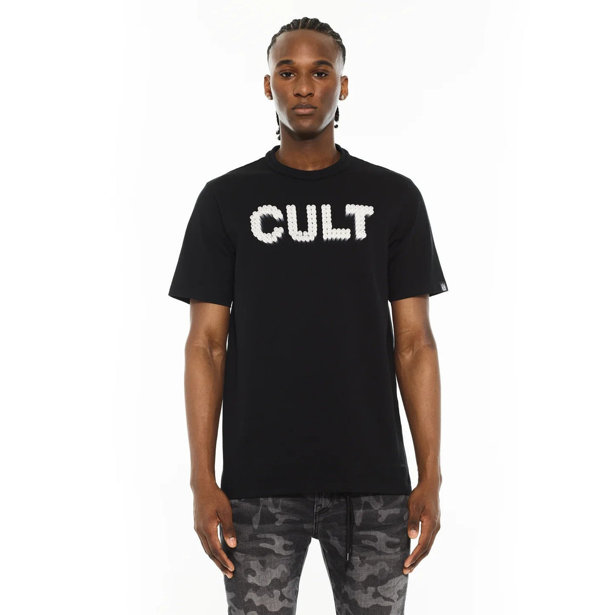 Cult's Heavyweight Short Sleeve Crew Neck Tee "Trippy" in Black  625B7-K46A-XS