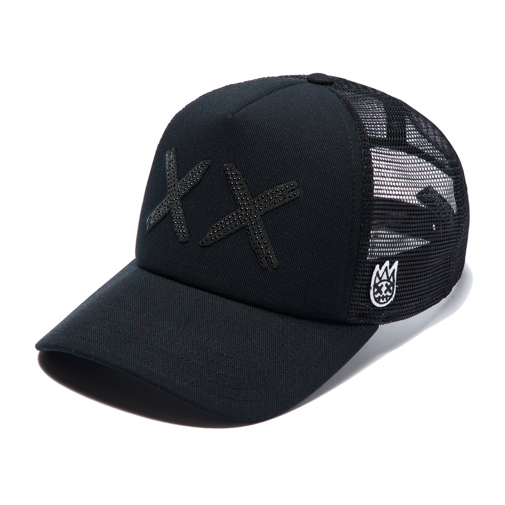 Cult's Black Crystals Mesh Trucker Hat "XX" Logo In Black/Black 626AC-CH82A