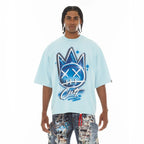 Cult's Oversized Short Sleeve Crew Neck Tee "Airbrush" in Blue Glow 626A4-K38A