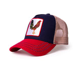 New Rooster 3 tone Trucker Hat Red/Navy/Beige