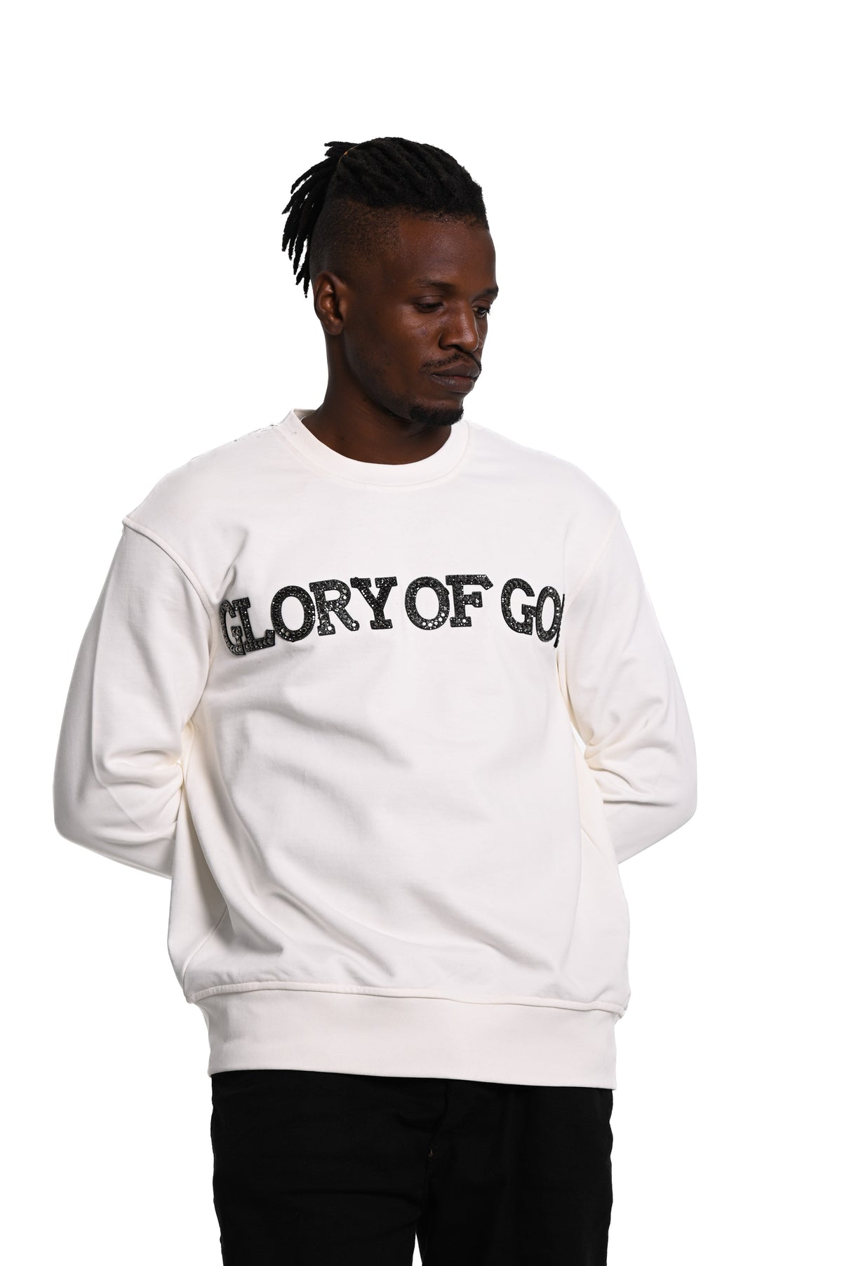 Glory of God Oversized Sweatshirt- White- rhinestones print