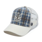 Cult's Mesh Back Trucker Hat "Plaid" In Blue Plaid  626AC-CH64A