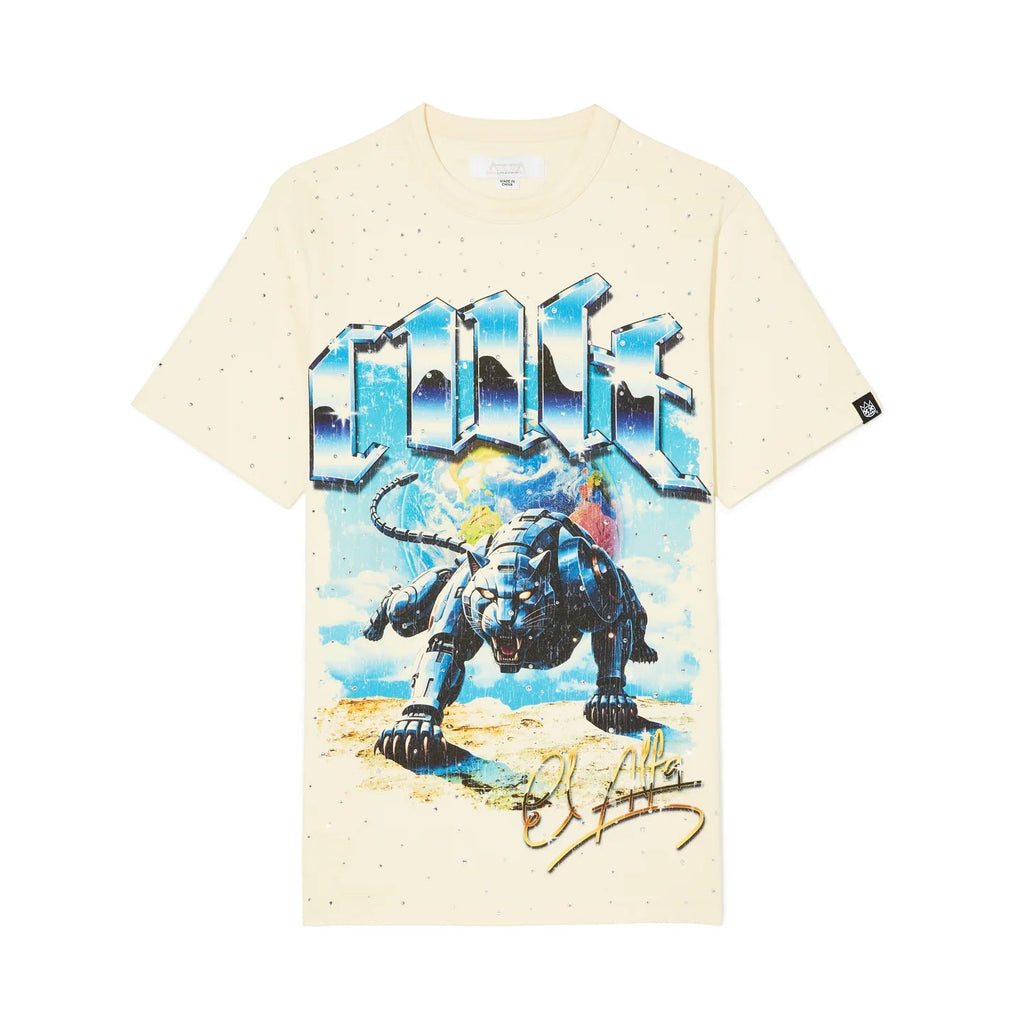 Cult x El Alfa Premium Short Sleeve Crew Neck Tee "Panther" in Winter White 625B8-K43A
