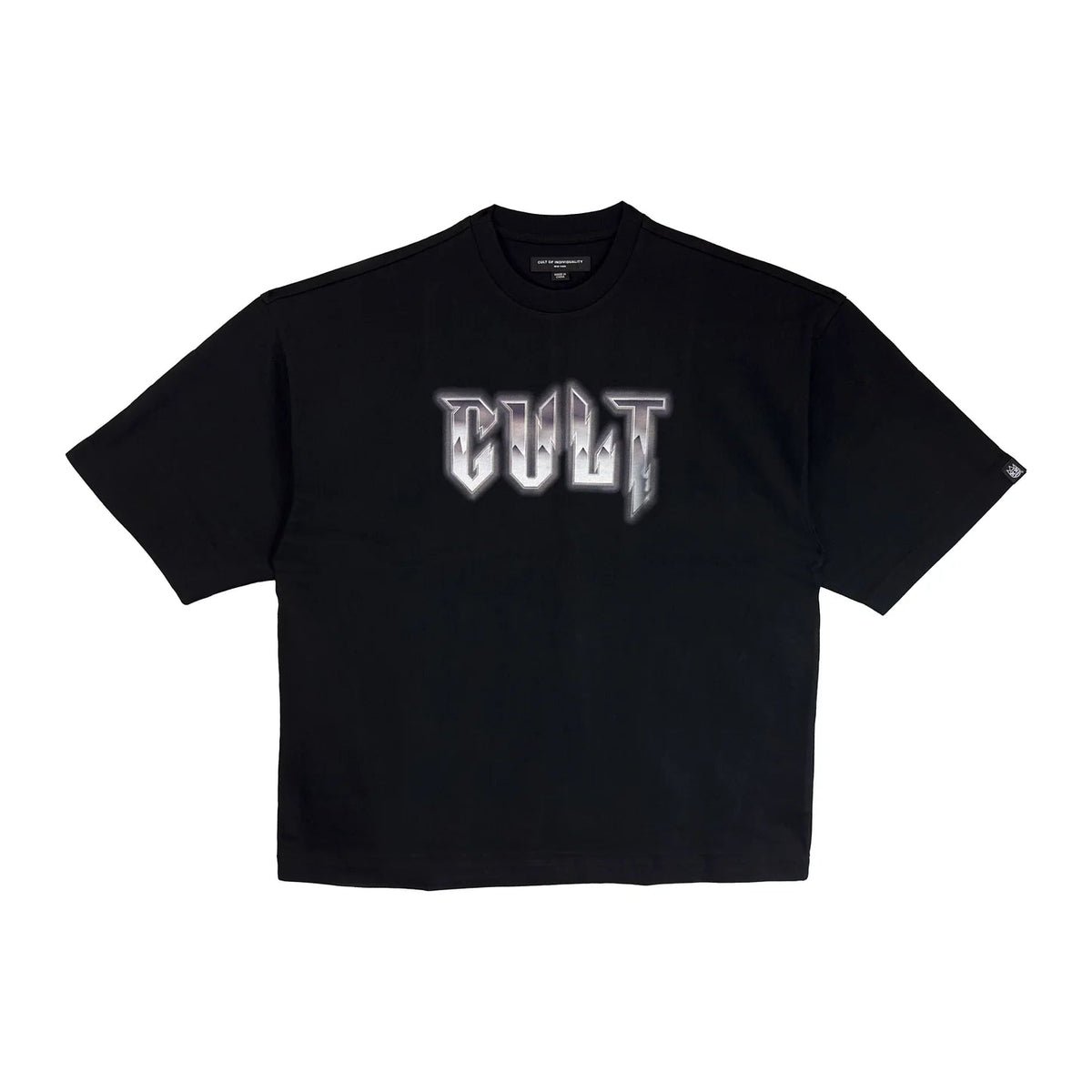 Cult's Oversized Heavyweight Boxy Short Sleeve Crew Neck Tee "Instruments" in Black 625B7-K20A-S