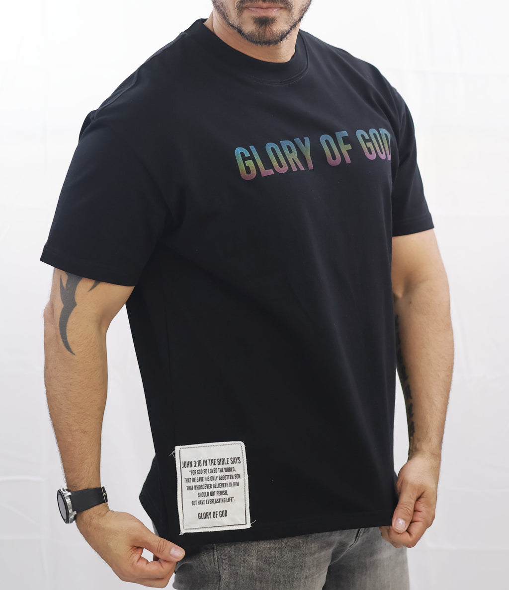 Glory of God Oversized T-Shirt - Ultra-Soft Cotton with Iridescent Font in Timeless Black