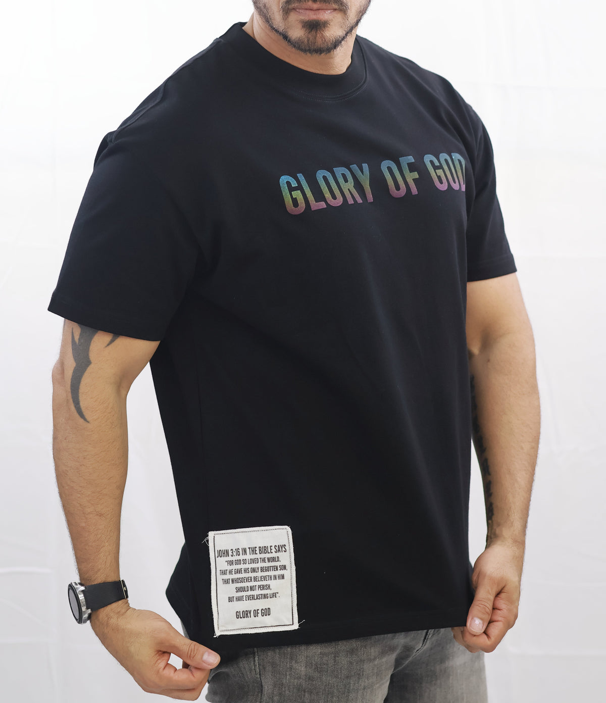 Glory of God Oversized T-Shirt - Ultra-Soft Cotton with Iridescent Font in Timeless Black