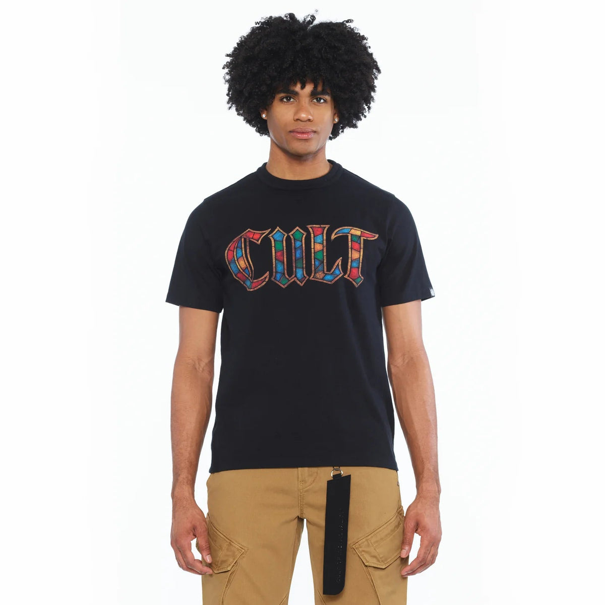Cult's Short Sleeve Crew Neck Tee "Stained Glass" 260 Grams In Black 626B7-K21A