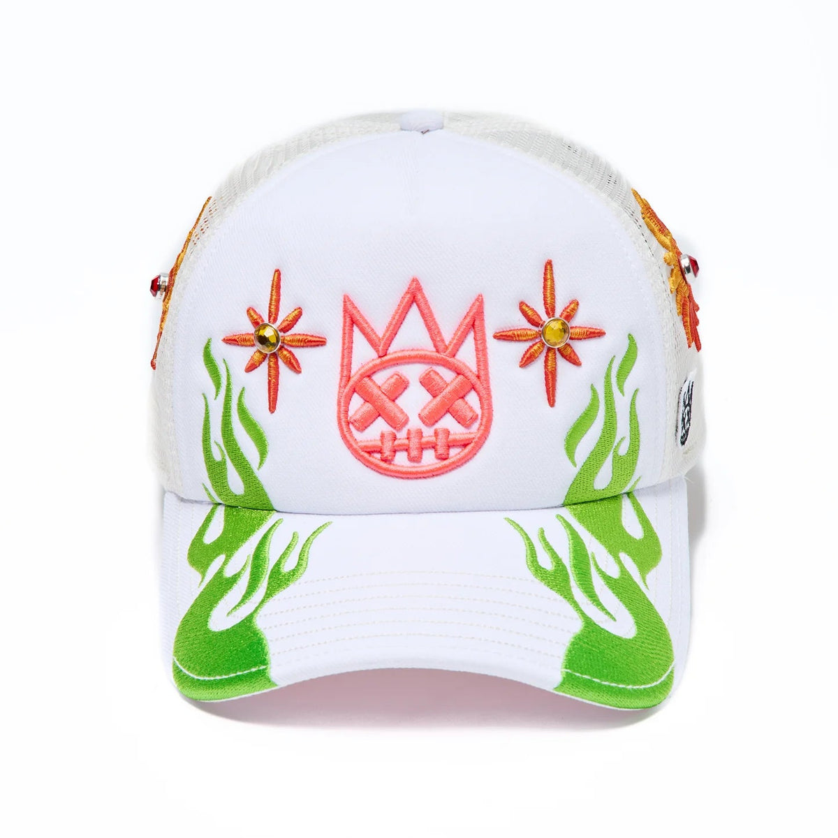 Cult's Mesh Back Trucker Hat "Sunny Daze Spider" In Winter White 626AC-CH65A