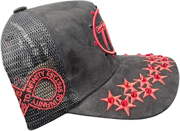 HUDSON OUTERWEAR BLACK AND RED TRUCKER HAT