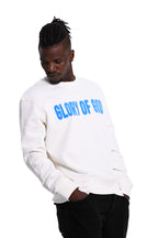 Glory of God Oversized Sweatshirt- White- Sky Blue print